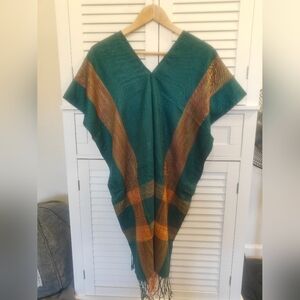 Green and Orange Poncho with Fringe